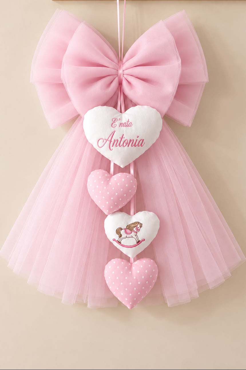 Fiocco Nascita in Tulle con Cuori