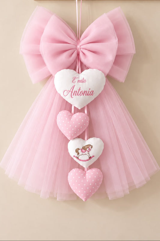 Fiocco Nascita in Tulle con Cuori