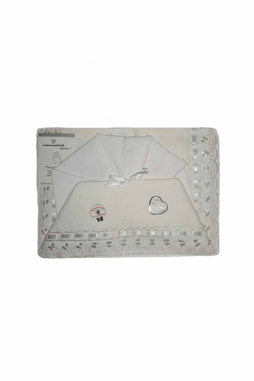 Set Lenzuola Culla/Carrozzina Personalizzato con Ricamo profilo Sangallo