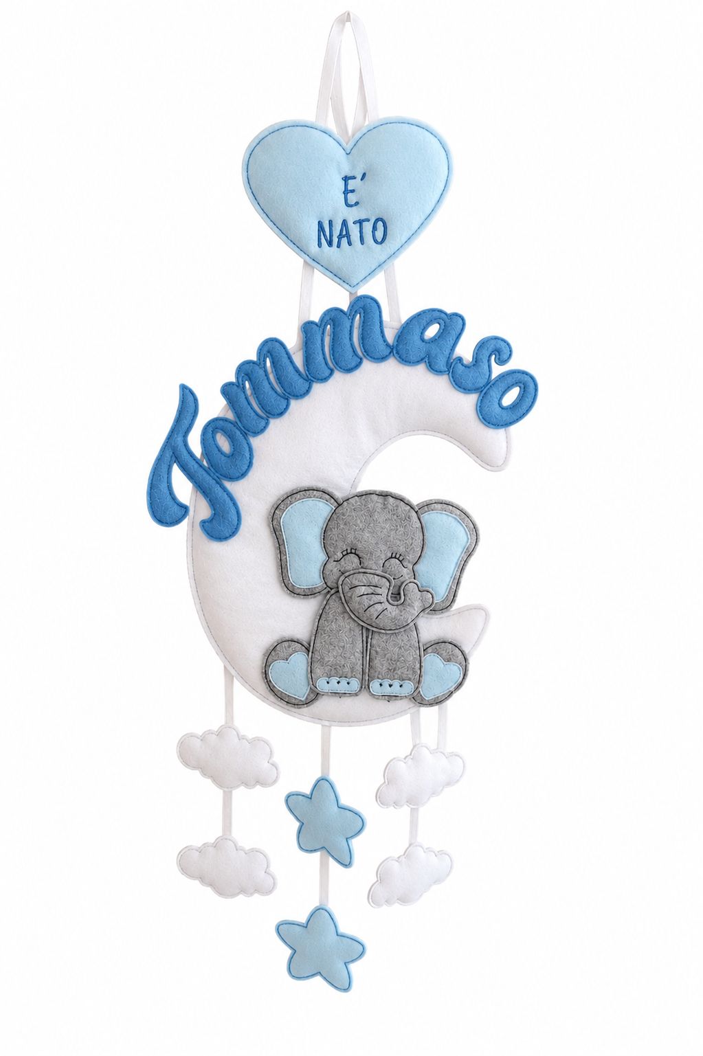 Fiocco Nascita Personalizzato Elefantino sulla Luna