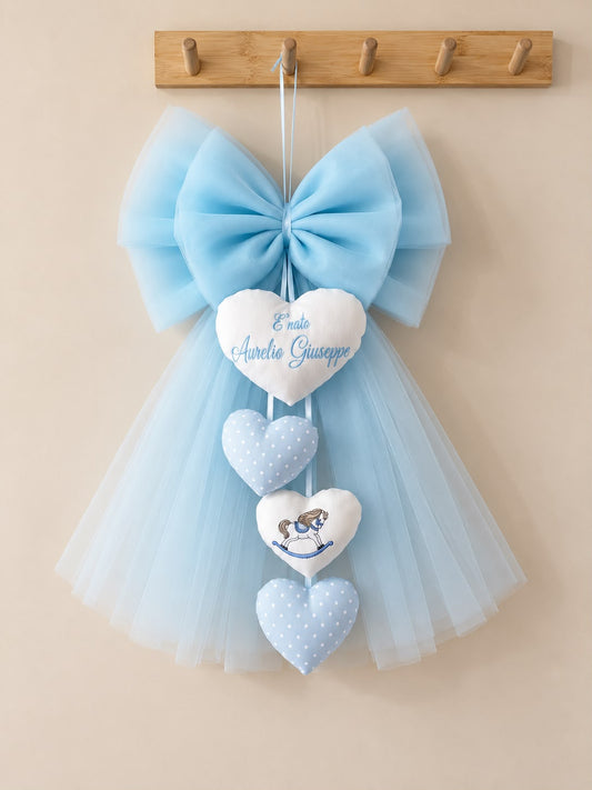 Fiocco Nascita in Tulle con Cuori