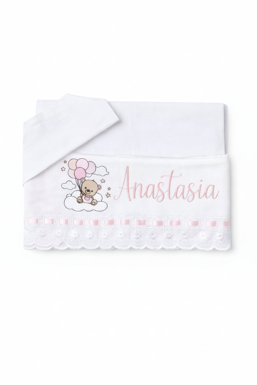 Set Lenzuola Culla/Carrozzina Personalizzato con Ricamo profilo Sangallo